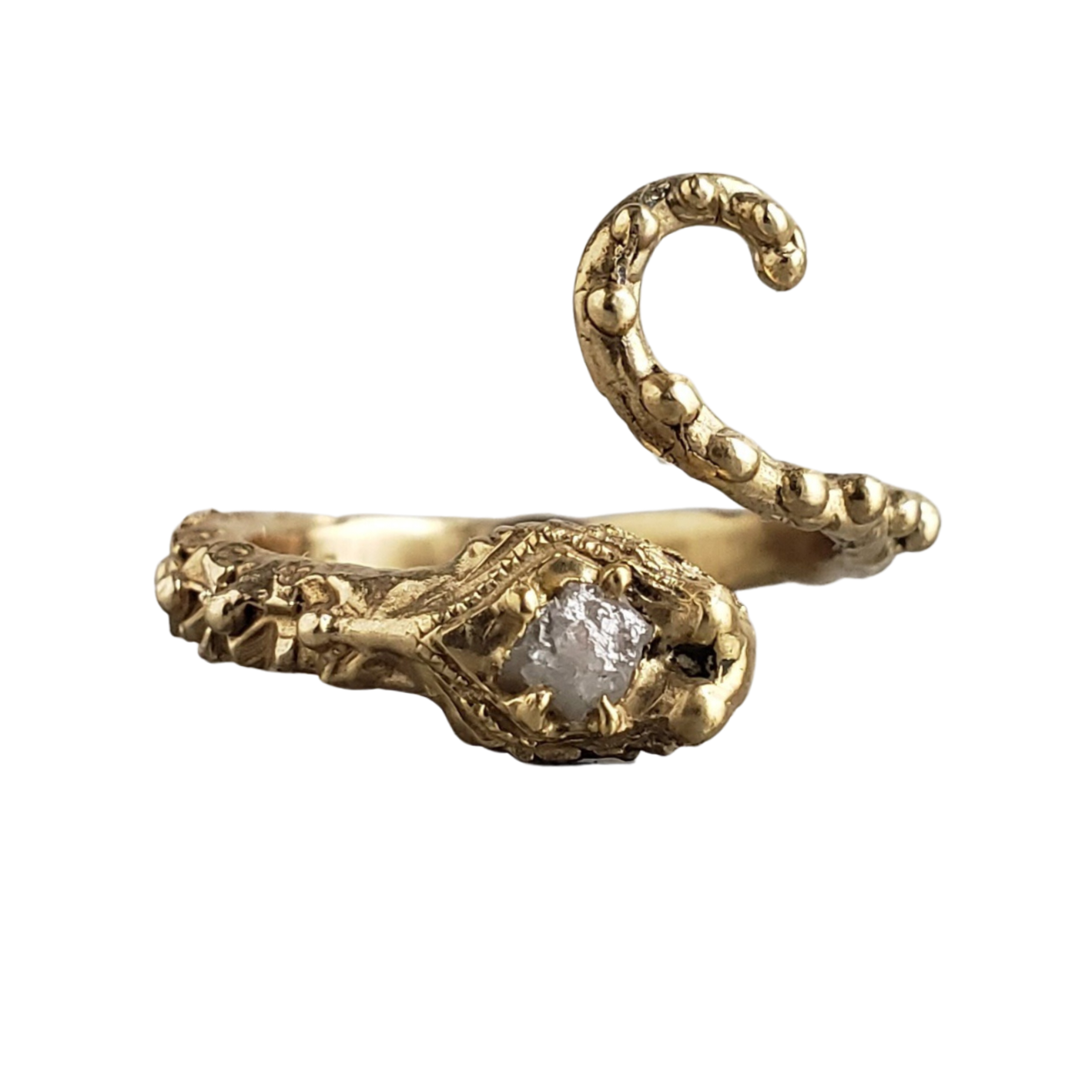 Octopus Snake Ring, Rough Diamond and Bronze