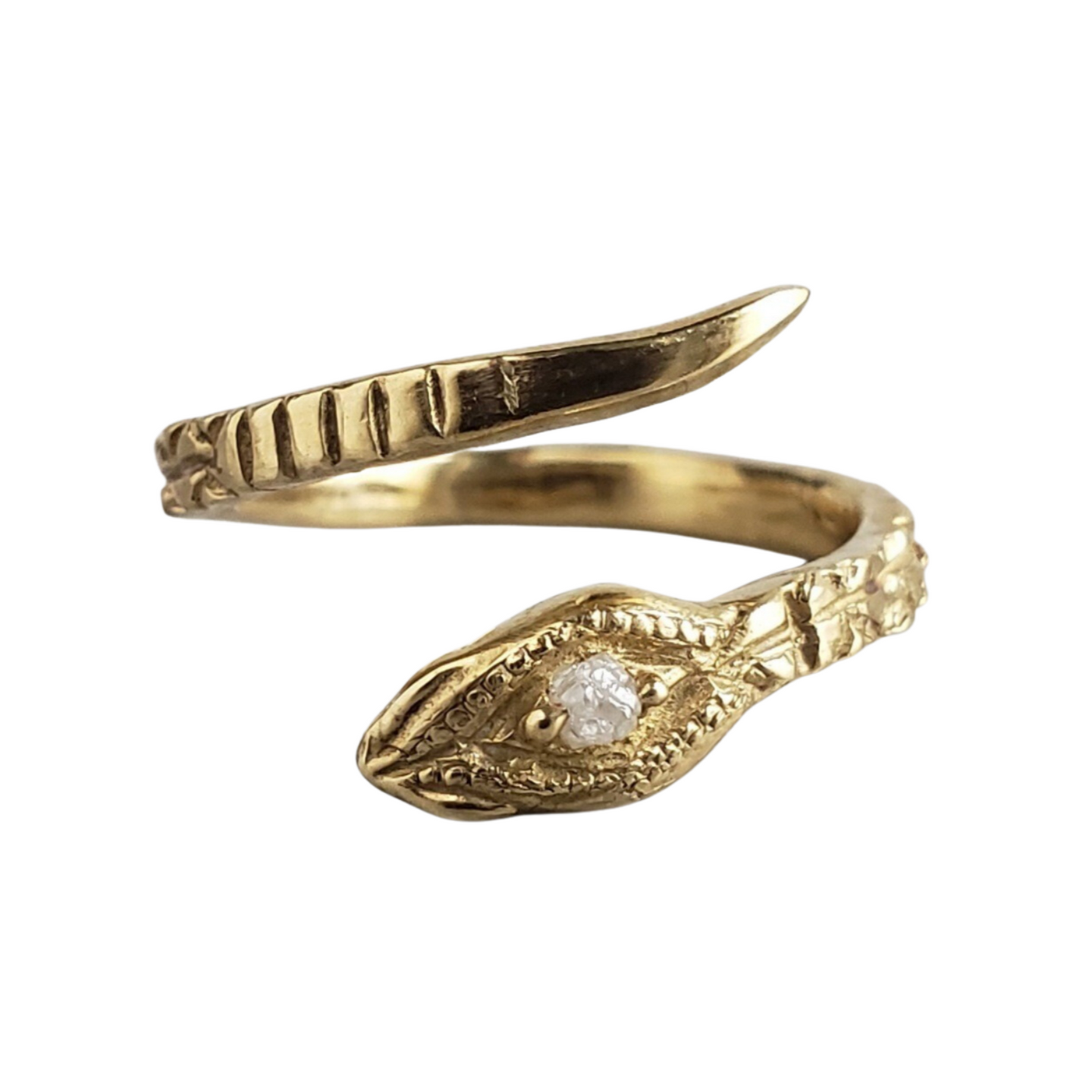Open Snake Ring, Rough Diamond and Bronze