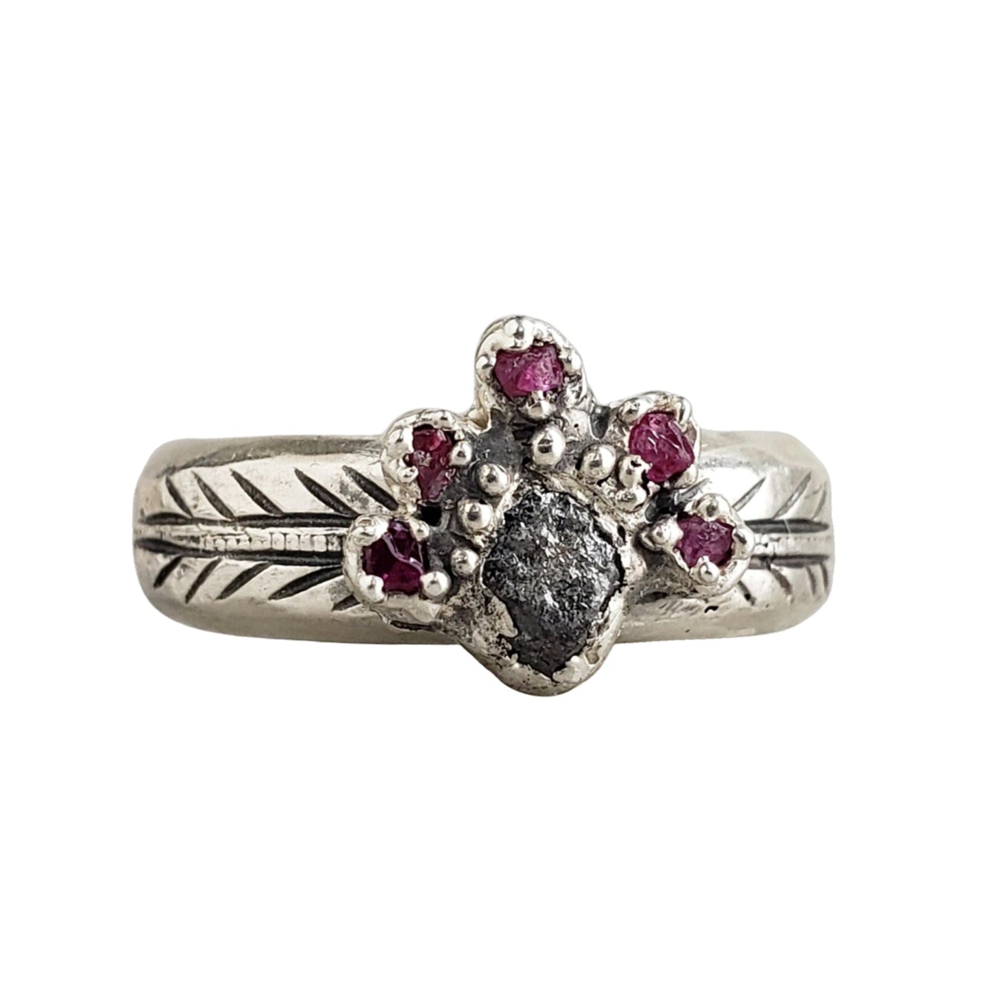 Ruby Peacock Ring -  Rough Ruby and Diamond, Silver