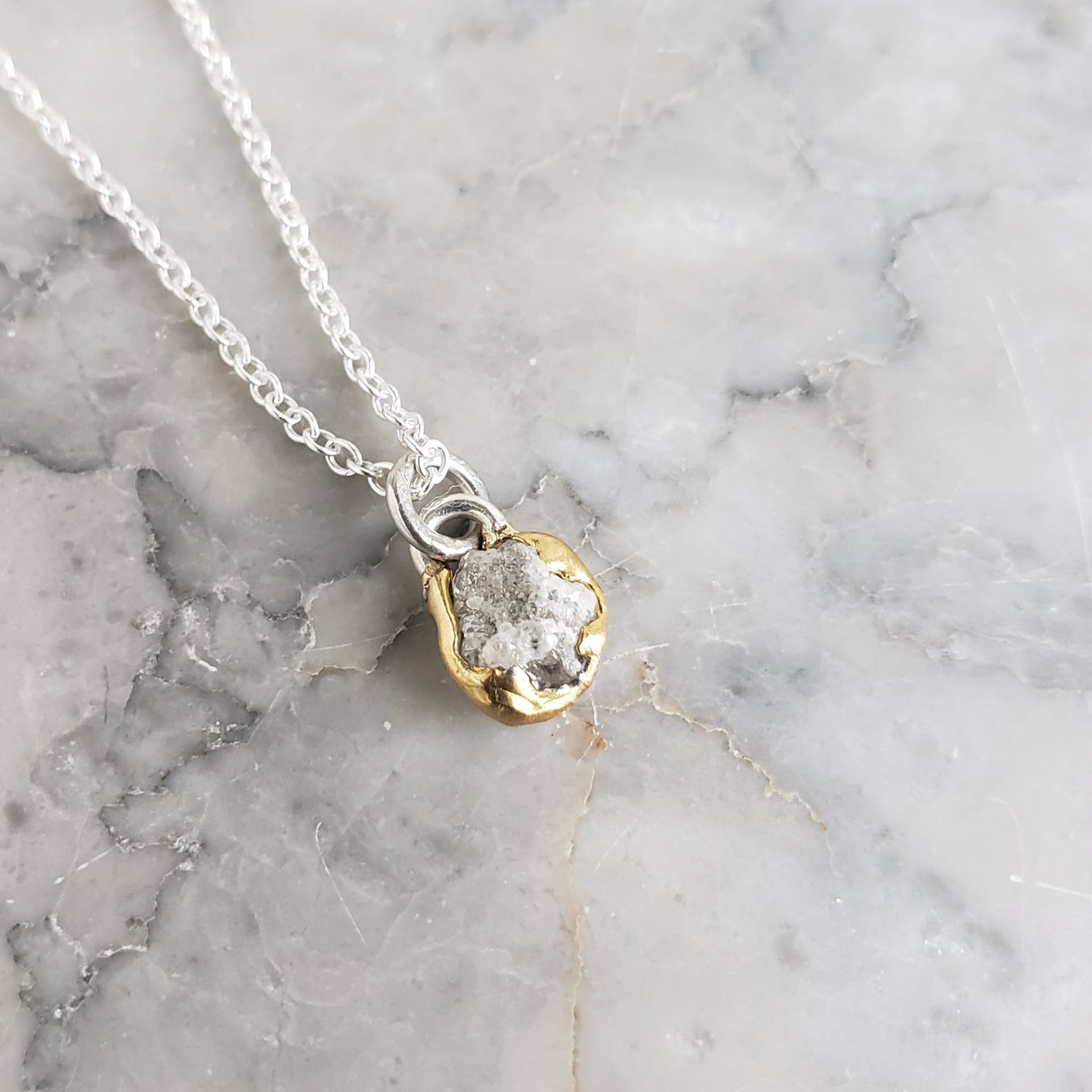 Rough Diamond Necklace in Bronze and Silver
