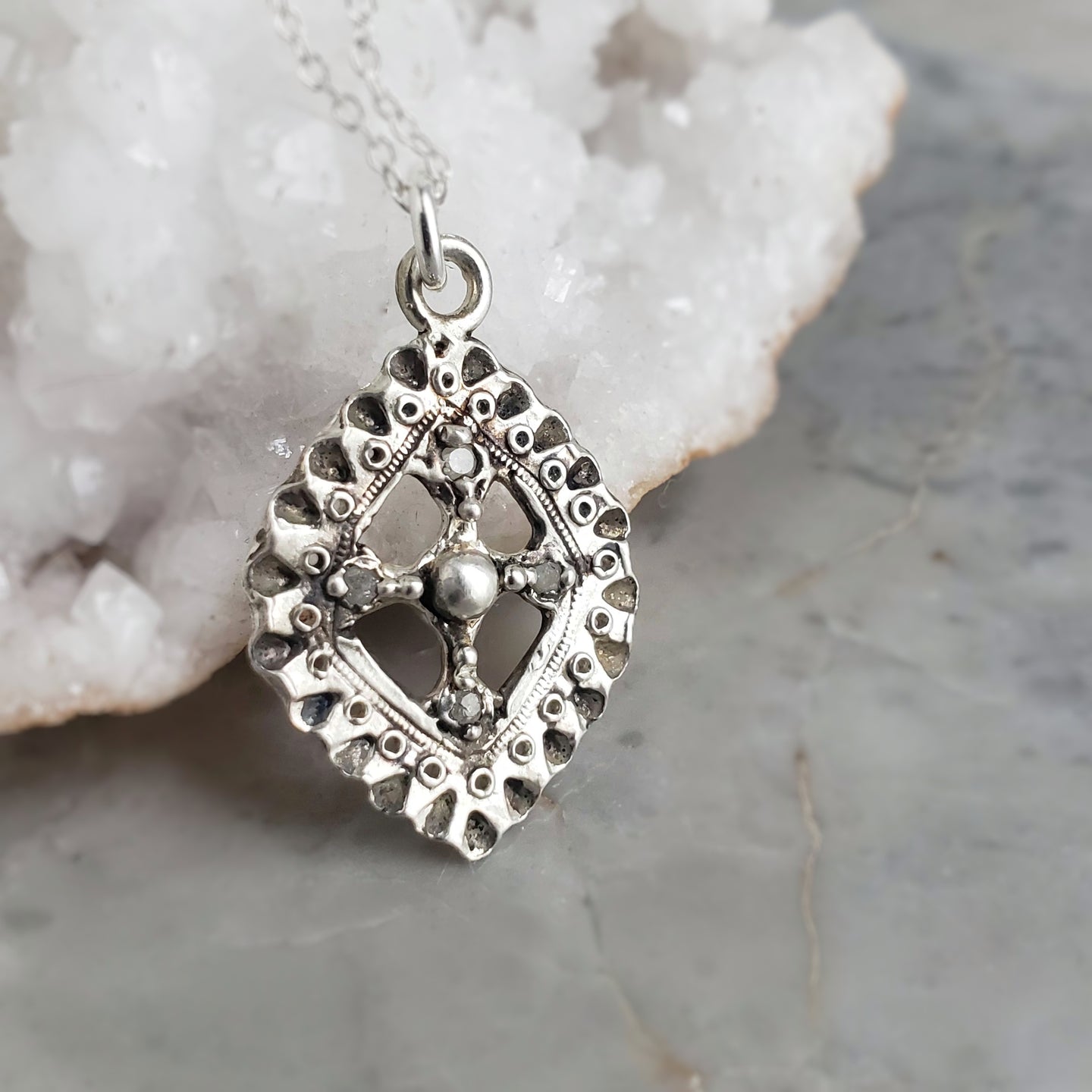 Diamond Shield Necklace in Sterling Silver