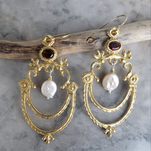Load image into Gallery viewer, Calliope Earrings, Garnet and Pearl
