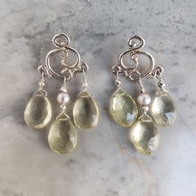 Load image into Gallery viewer, Swirl Post Earring in Sterling Silver with Faceted Citrine and Pearl
