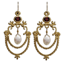 Load image into Gallery viewer, Calliope Earrings, Garnet and Pearl
