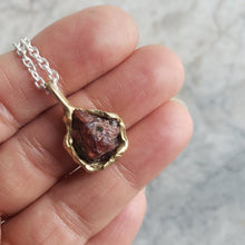 Load image into Gallery viewer, Rough Garnet Necklace in Bronze and Sterling Silver
