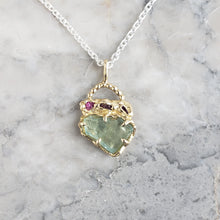 Load image into Gallery viewer, Rough Aquamarine and Ruby Necklace in Bronze and Sterling Silver
