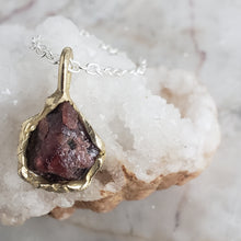 Load image into Gallery viewer, Rough Garnet Necklace in Bronze and Sterling Silver
