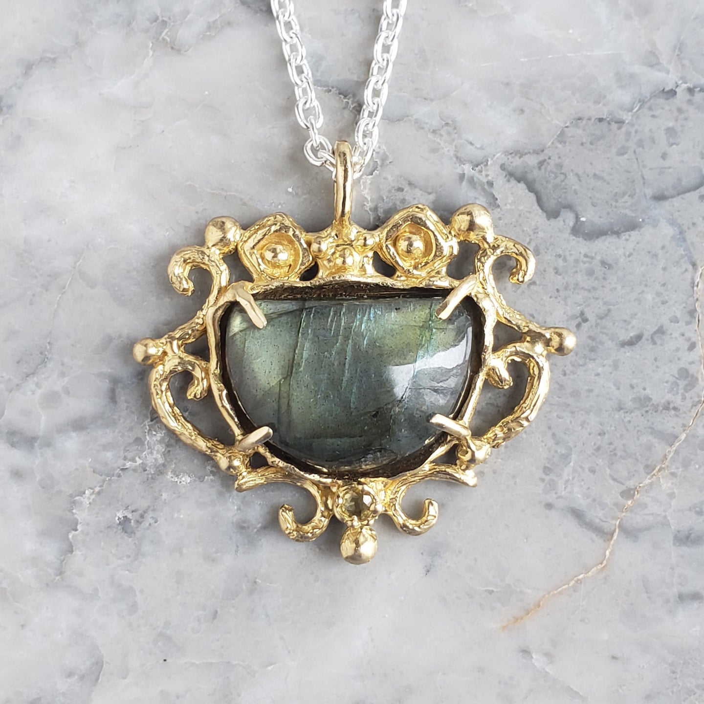 Labradorite Necklace in Bronze and Sterling Silver