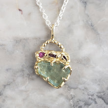 Load image into Gallery viewer, Rough Aquamarine and Ruby Necklace in Bronze and Sterling Silver
