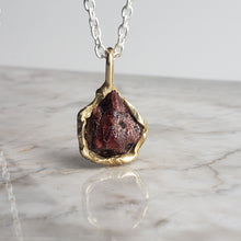 Load image into Gallery viewer, Rough Garnet Necklace in Bronze and Sterling Silver
