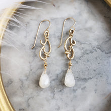 Load image into Gallery viewer, Sm. Swirl Dangle Earrings in Bronze and white Chalcedony
