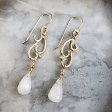 Load image into Gallery viewer, Sm. Swirl Dangle Earrings in Bronze and white Chalcedony
