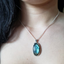 Load image into Gallery viewer, Large Labradorite Necklace in Sterling Silver
