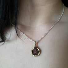 Load image into Gallery viewer, Rough Garnet Necklace in Bronze and Sterling Silver
