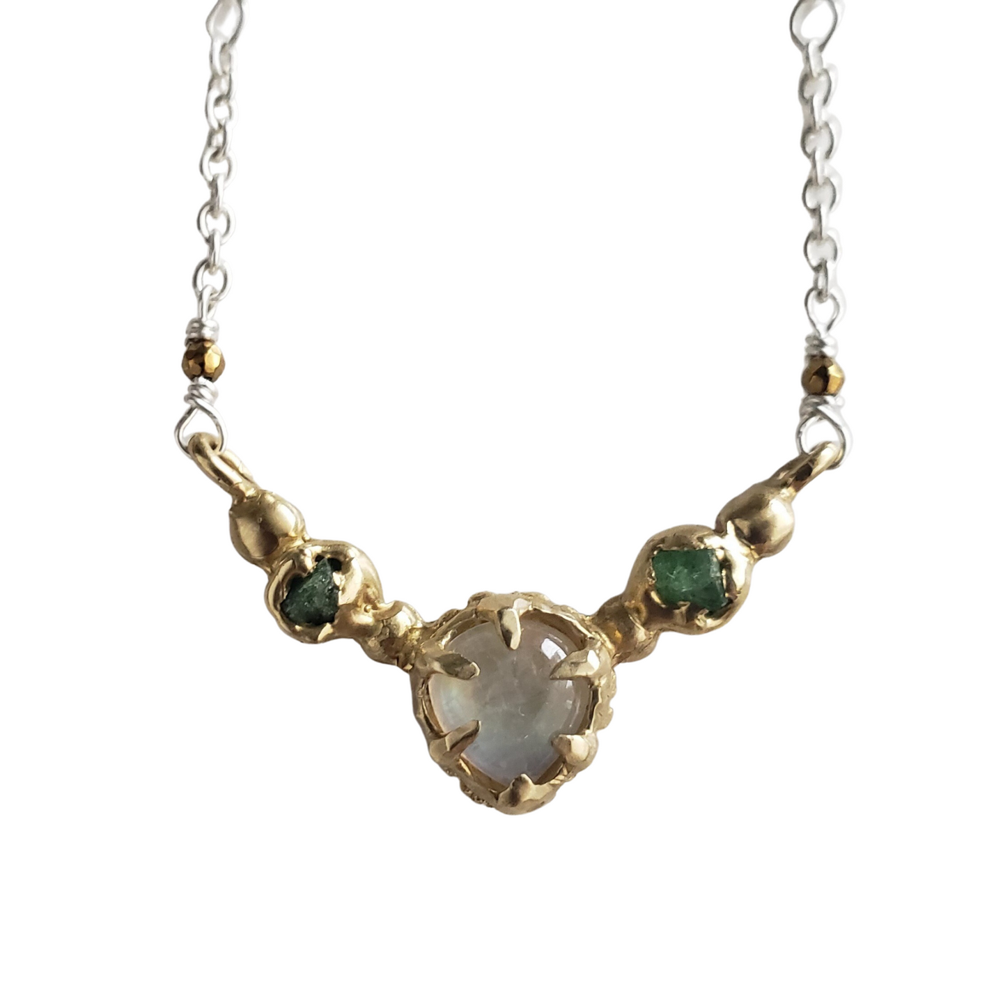 Moonstone and Tsavorite Garnet Necklace in Sterling Silver