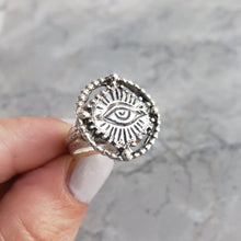 Load image into Gallery viewer, Beaded Circle Sacred Eye Ring, Sterling Silver

