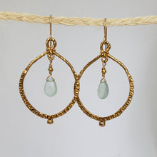 Load image into Gallery viewer, Empress Hoop Earrings in Bronze and Aquamarine
