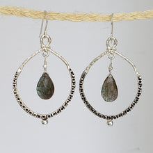 Load image into Gallery viewer, Empress Hoop Earrings in Silver and Labradorite
