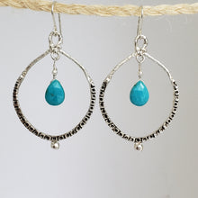 Load image into Gallery viewer, Empress Hoop Earrings in Silver and Turquoise
