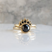 Load image into Gallery viewer, Gaia Crown, Black Diamonds, 10k Yellow old, Size 5.75, Black Diamond Wedding Band
