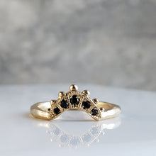 Load image into Gallery viewer, Gaia Crown, Black Diamonds, 10k Yellow old, Size 5.75, Black Diamond Wedding Band
