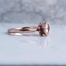Load image into Gallery viewer, Beaded Tulip Ring, White Sapphire, 10k Rose Gold, Size 6.5
