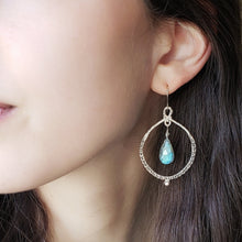 Load image into Gallery viewer, Empress Hoop Earrings in Silver and Labradorite
