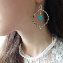 Load image into Gallery viewer, Empress Hoop Earrings in Silver and Turquoise
