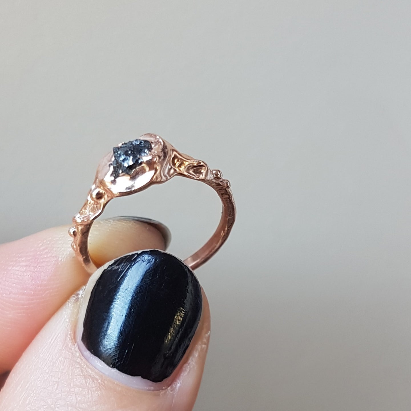 Black Rough Diamond Engagement Ring, 10k Rose Gold, Size 6