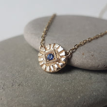Load image into Gallery viewer, Evil Eye Necklace in Blue Sapphire and 10k Yellow Gold
