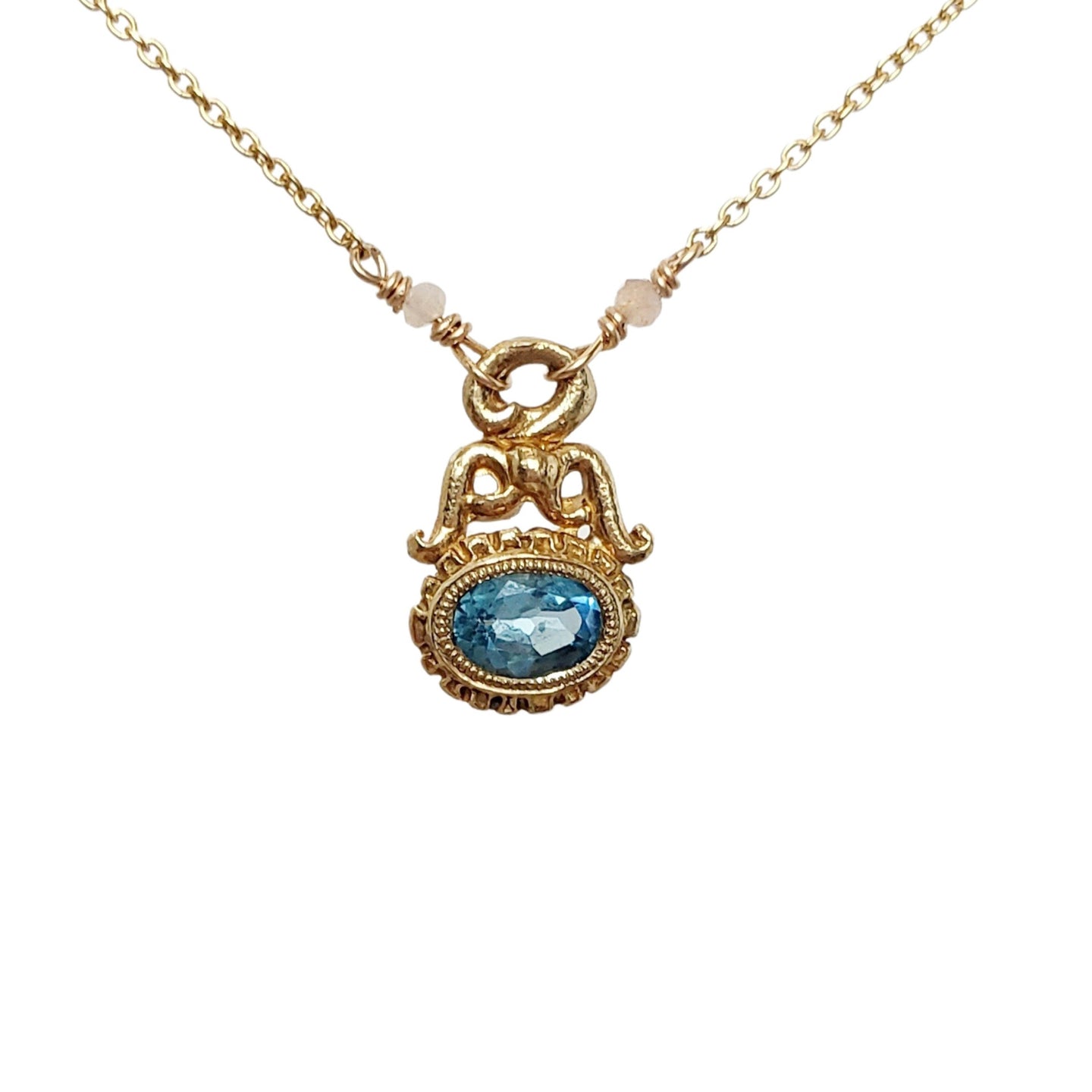 Little Empress Necklace in Bronze, Gold filled Chain and Blue Topaz