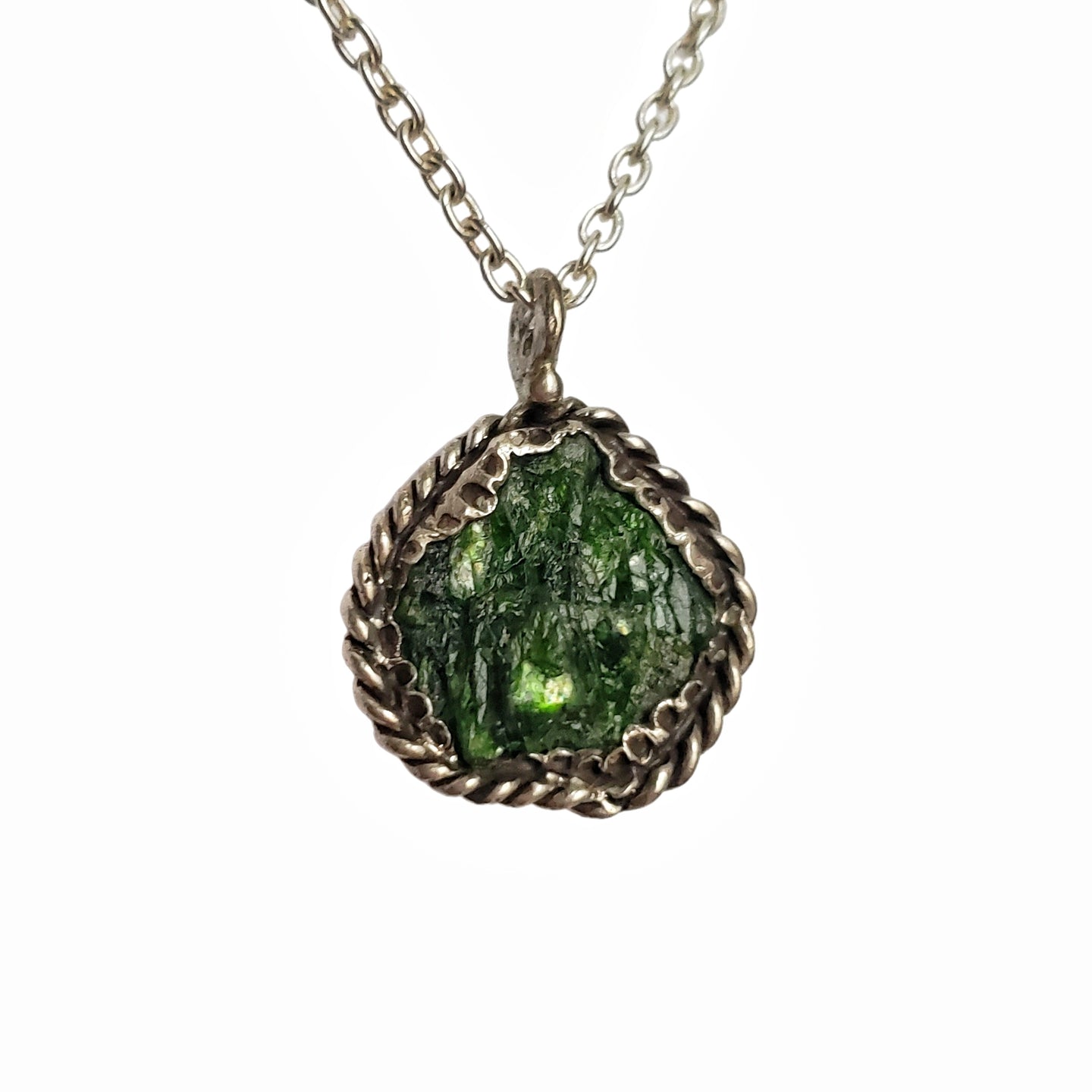 Rough Tsavorite Necklace in Sterling Silver