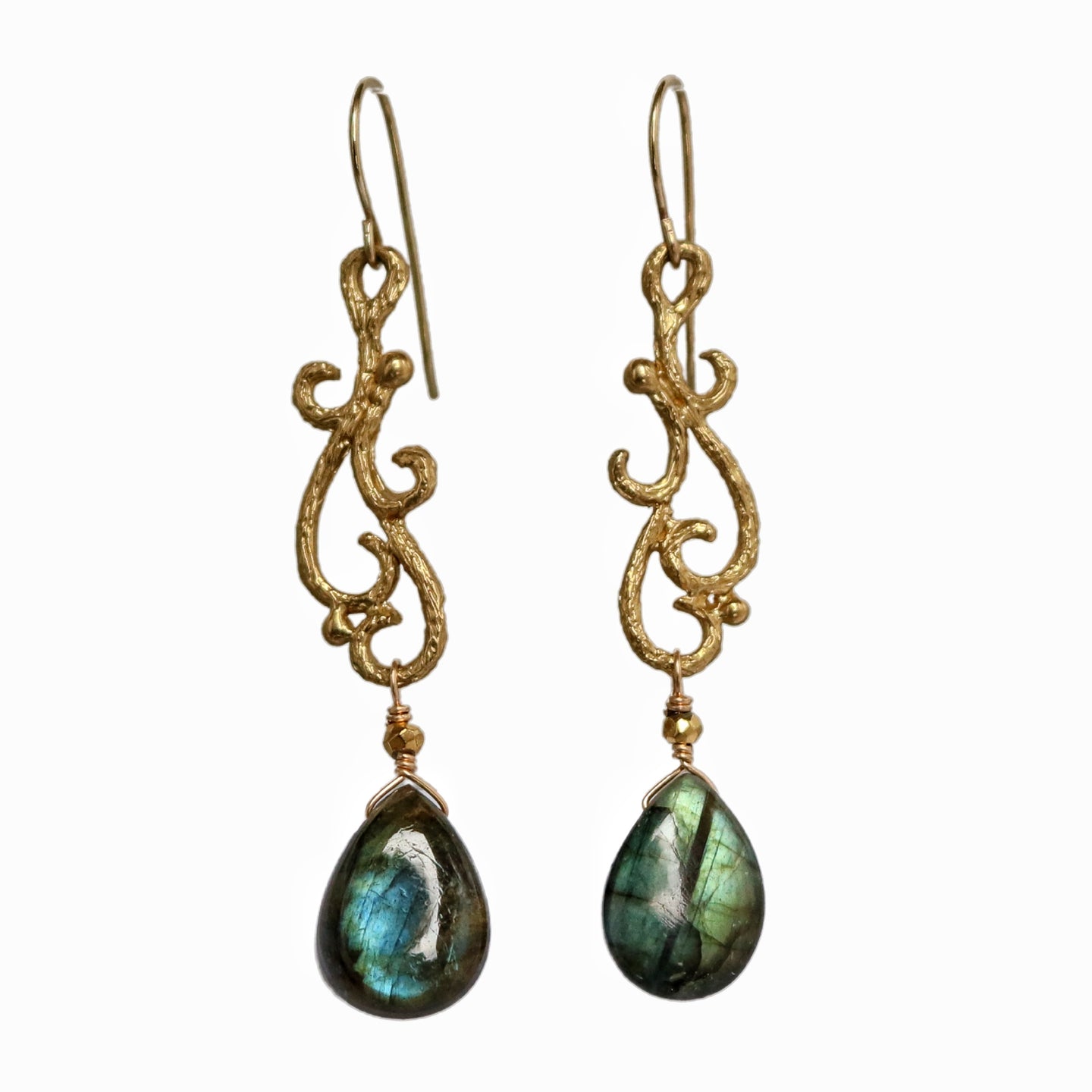 Swirl Dangle Earrings in Bronze and Labradorite