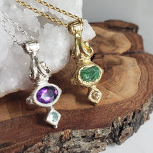 Load image into Gallery viewer, Alma Necklace in Bronze, Rough Tsavorite and Sapphire
