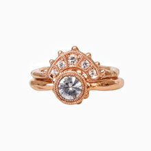Load image into Gallery viewer, Rhea Crown Ring, White Sapphires, 10k Rose old, Size 5.75, Diamond Alternative
