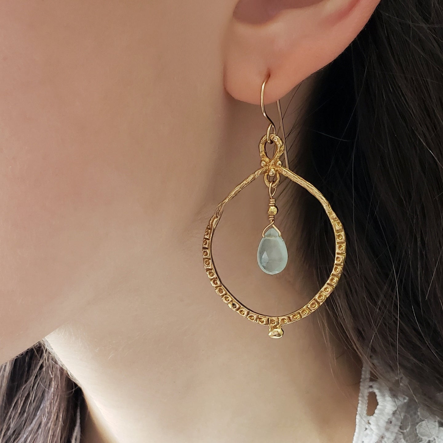 Empress Hoop Earrings in Bronze and Aquamarine