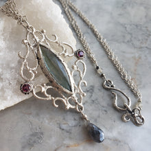Load image into Gallery viewer, Labradorite and Garnet Necklace in Sterling Silver
