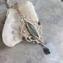 Load image into Gallery viewer, Labradorite and Garnet Necklace in Sterling Silver
