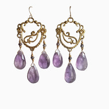 Load image into Gallery viewer, Thalia Chandelier Earrings in Bronze and Amethyst
