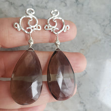 Load image into Gallery viewer, Swirl Post Earrings in Sterling Silver and Smokey Quartz
