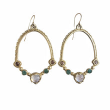 Load image into Gallery viewer, Earrings in Bronze, Moonstone, Emerald and Tourmaline
