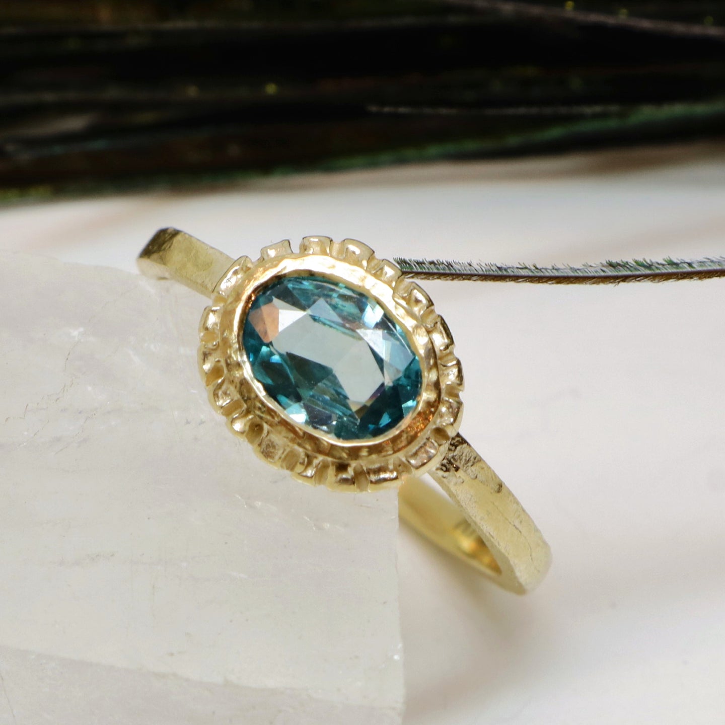 Blue Rose Cut Zircon Ring,10k Yellow Gold, size 7