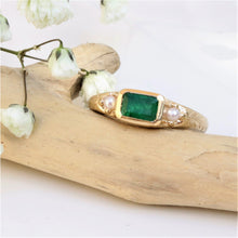 Load image into Gallery viewer, Georgia Emerald and Pearl Ring In 14k Yellow Gold
