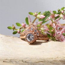 Load image into Gallery viewer, Rhea Crown Ring, White Sapphires, 10k Rose old, Size 5.75, Diamond Alternative
