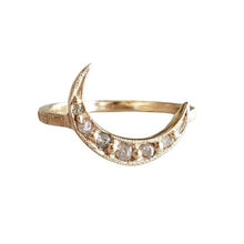Load image into Gallery viewer, Crescent Moon Ring, 10k Yellow Gold, Rough Diamond,l
