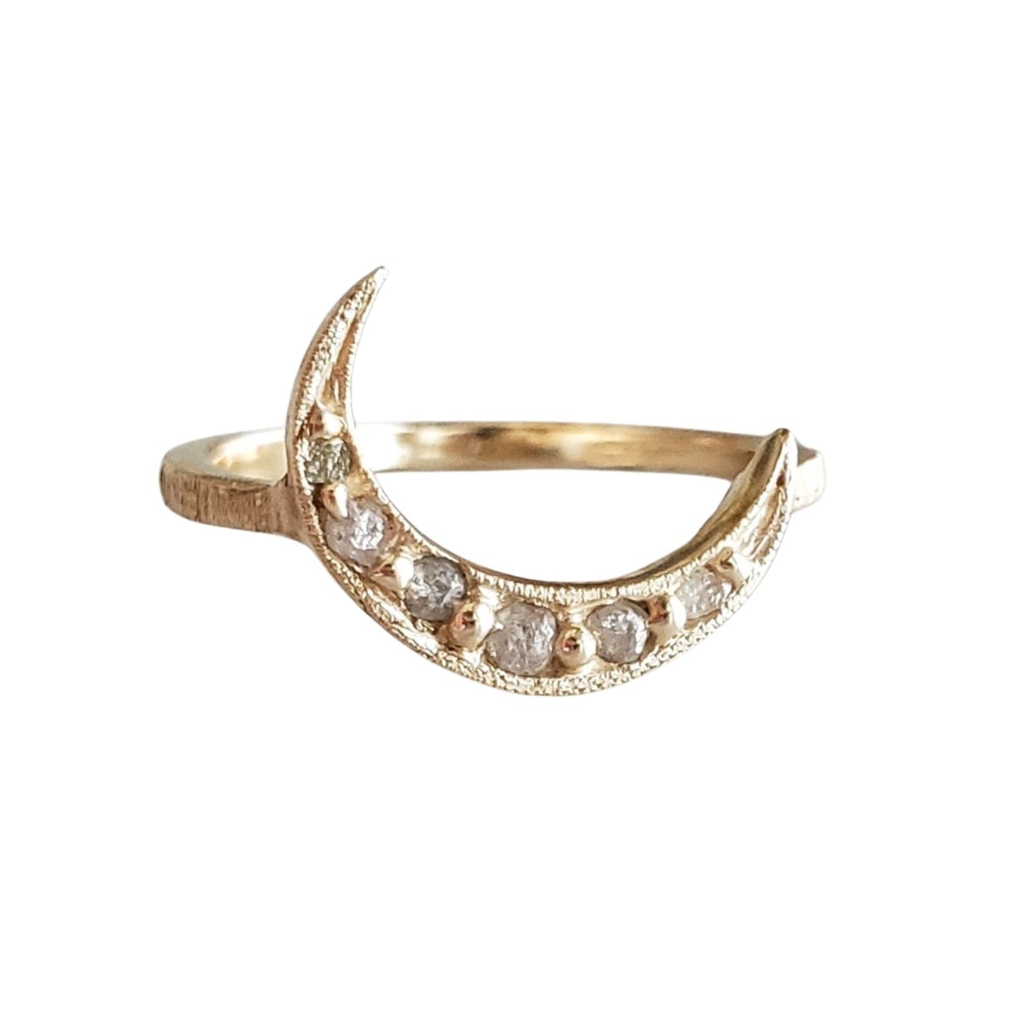 Crescent Moon Ring, 10k Yellow Gold, Rough Diamond,l