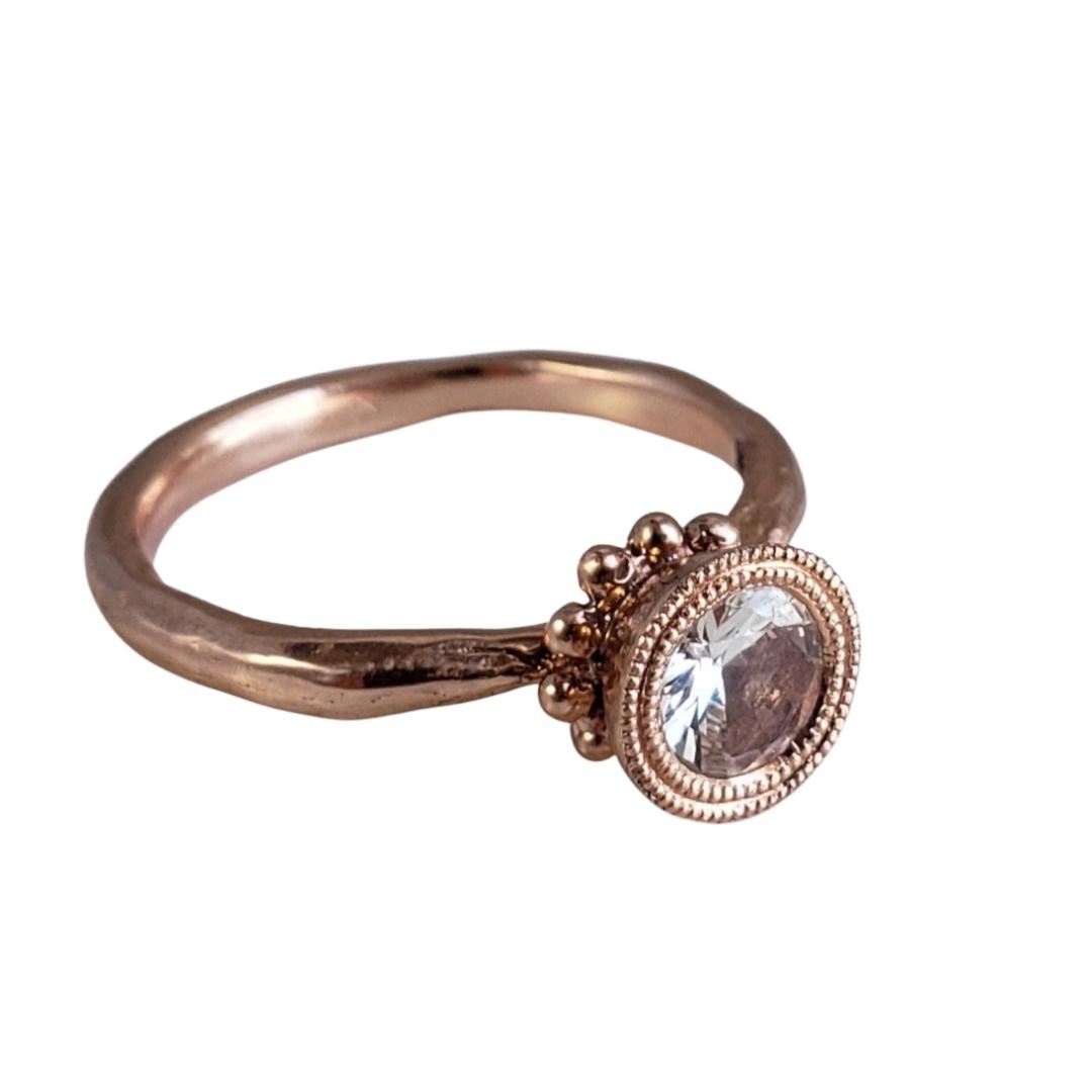 Beaded Tulip Ring, White Sapphire, 10k Rose Gold, Size 6.5