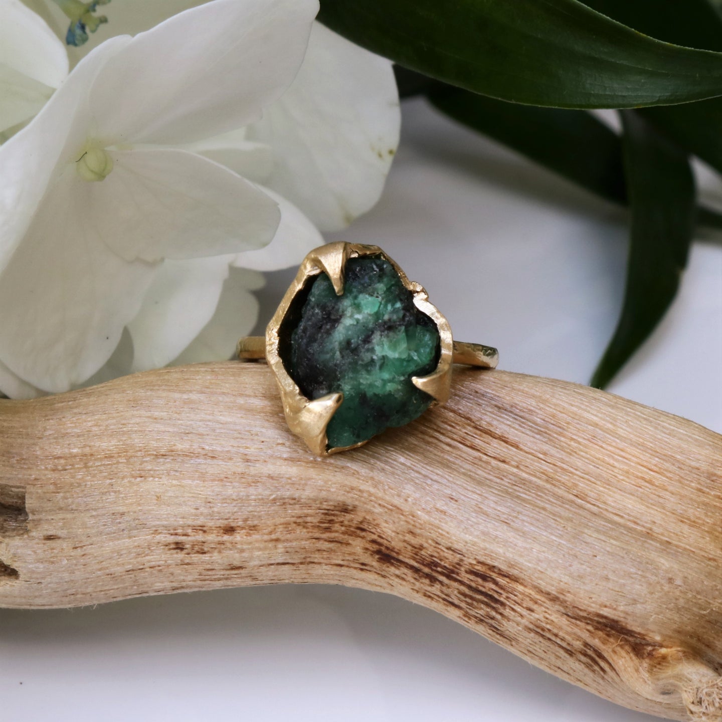 Rough Emerald  in Engagement Ring, 10k Yellow Gold