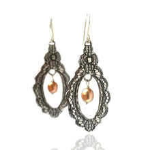 Load image into Gallery viewer, Iolanda&#39;s Lace Dangle Earrings in Sterling Silver and Golden Pearl
